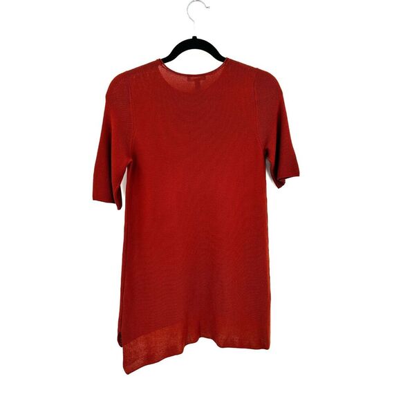 EILEEN FISHER Brick Red 100% Tencel Knit Drapey High Low Top Small Petite - Picture 3 of 10